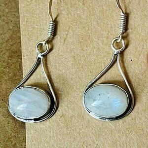 Elegant Flashy Blue Moonstone Teardrop Earrings 925 Plated/Stamped